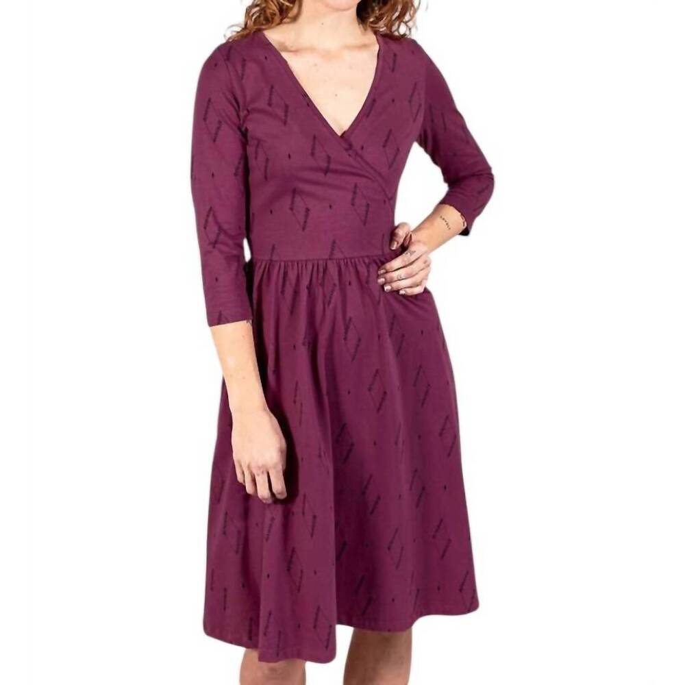 NEW MATA TRADERS callie long sleeve wrap dress in diamond vine dark purple